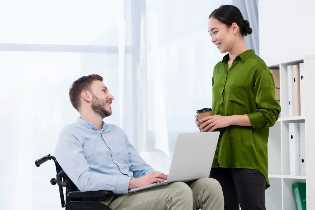 a community support worker helping a man