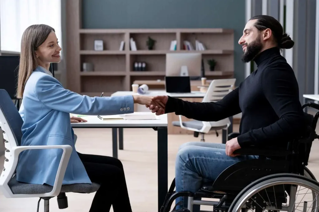 a community support worker helping a man