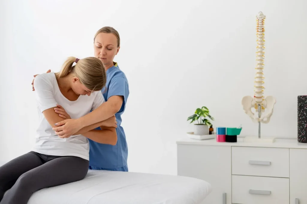 a woman is doing physiotherapy in Canada