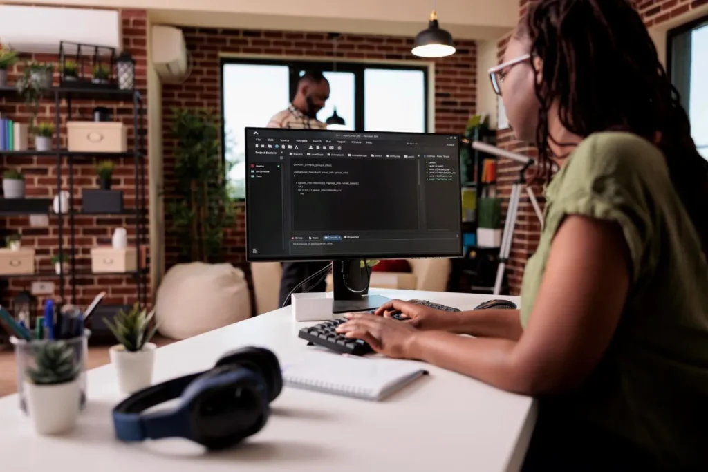 a girl working on a software development project