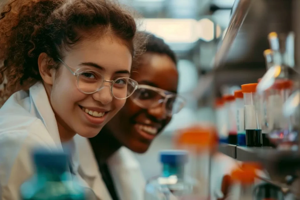 a medical laboratory assistant talking to another