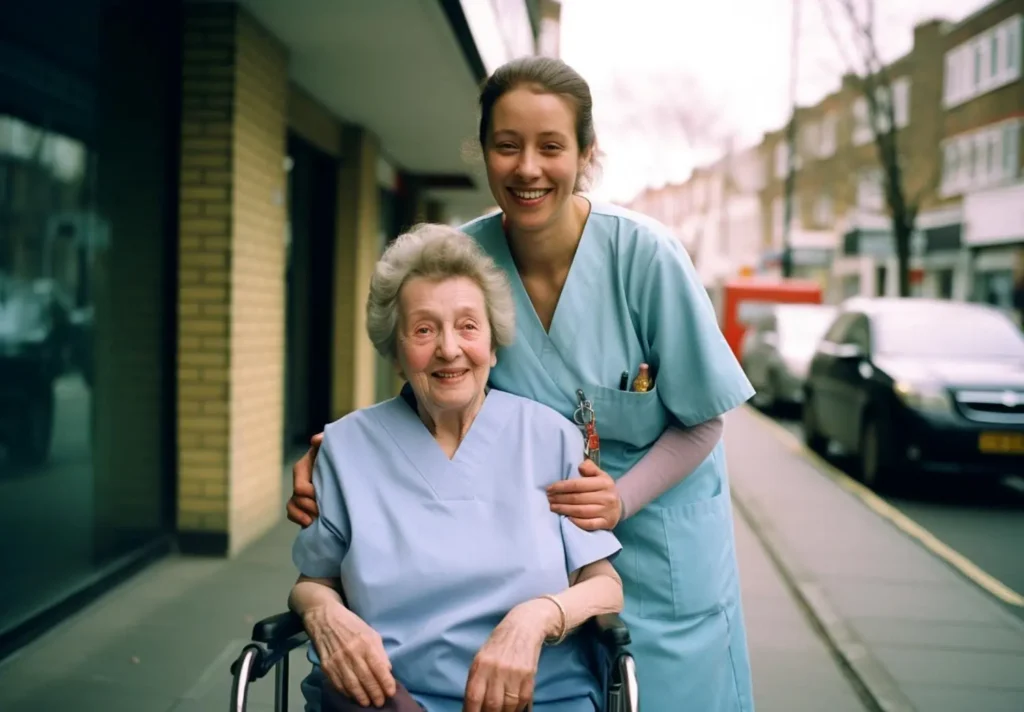 community support workers helping a patient